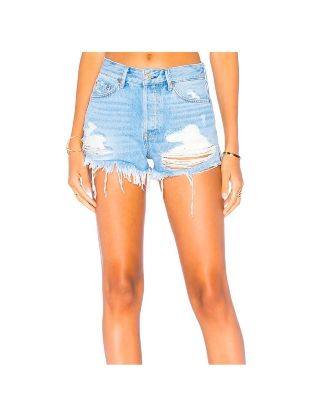 GRLFRND Denim Shorts Womens 25 Blue Cindy Distressed Night Fever Destroyed Boho